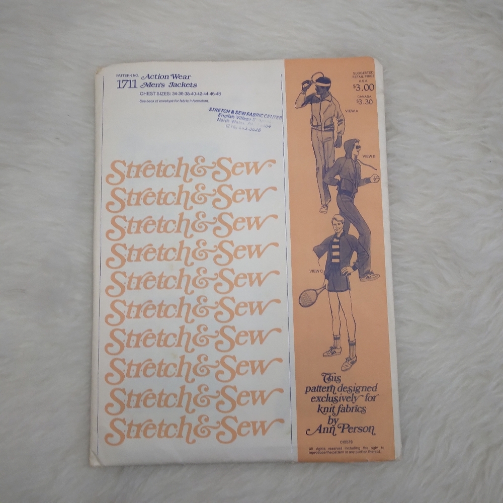 STRETCH & SEW 1711 Action Wear Men's Jackets, Chest Size 34-48